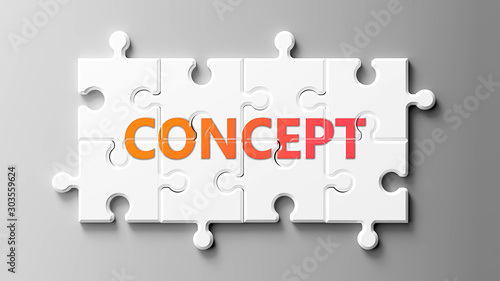 Concept complex like a puzzle - pictured as word Concept on a puzzle pieces to show that Concept can be difficult and needs cooperating pieces that fit together, 3d illustration