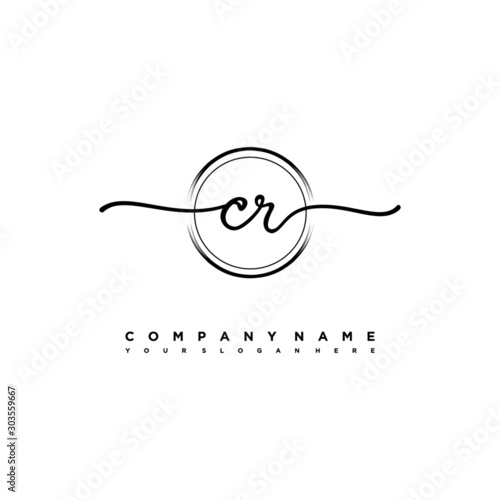 CR Initial handwriting logo design with brush circle lines black color. handwritten logo for fashion, team, wedding, luxury logo.