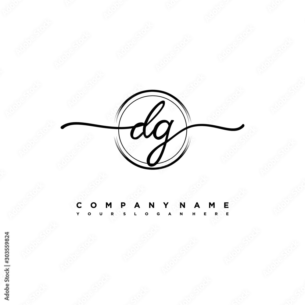 DG Initial handwriting logo design with brush circle lines black color ...
