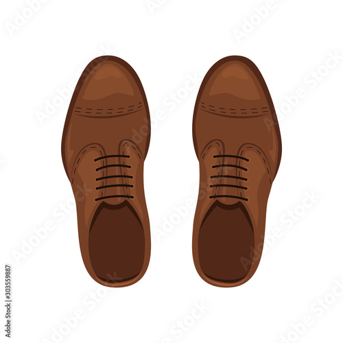 Men's brown leather shoes. The view from the top. Vector illustration.