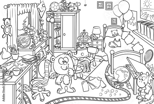 Kinderzimmer mit vielen Gegenst  nden - Vektor-Illustration