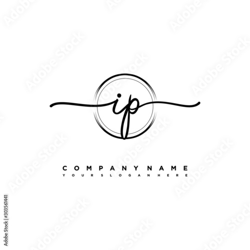 IP Initial handwriting logo design with brush circle lines black color. handwritten logo for fashion, team, wedding, luxury logo.