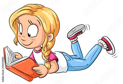 Mädchen liest in einem Buch - Vektor-Illustration