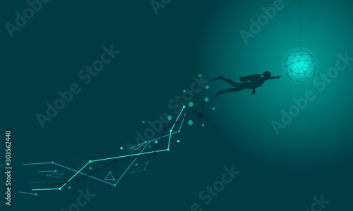 Fotografiet Cutout silhouette of diver