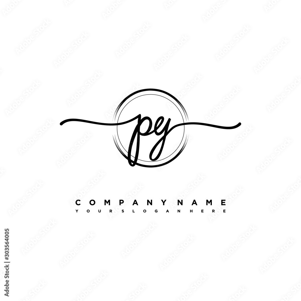 PY Initial handwriting logo design with brush circle lines black color. handwritten logo for fashion, team, wedding, luxury logo. PY Initial handwriting logo design with brush circle lines black color. handwritten logo for fashion, team, wedding, luxury logo.