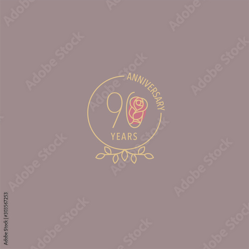 Ninety years, Rose anniversary logo design template