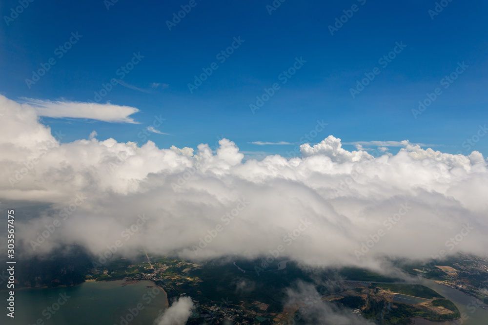 View from the airplane clouds over thailand