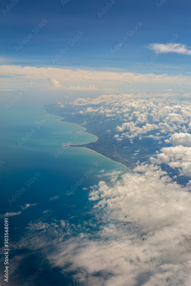 View from the airplane clouds over thailand