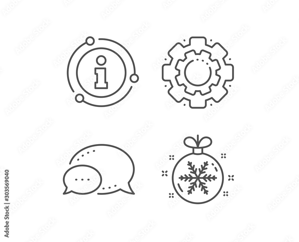 Christmas ball with snowflake line icon. Chat bubble, info sign elements. New year tree decoration sign. Linear christmas ball outline icon. Information bubble. Vector Christmas ball with snowflake line icon. Chat bubble, info sign elements. New year tree decoration sign. Linear christmas ball outline icon. Information bubble. Vector