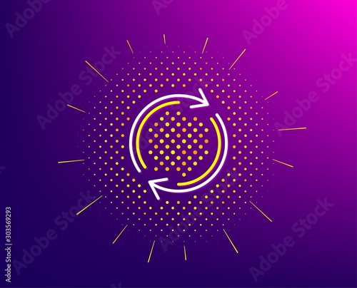 Refresh line icon. Halftone pattern. Rotation arrow sign. Reset or Reload symbol. Gradient background. Full rotation line icon. Yellow halftone pattern. Vector