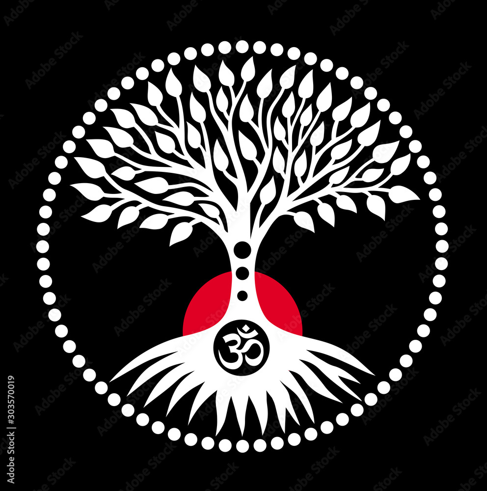 Tree of life against the red sun in circle mandala on a black background.  Spiritual symbolic symbol.Vector art graphics. Stock Vector | Adobe Stock