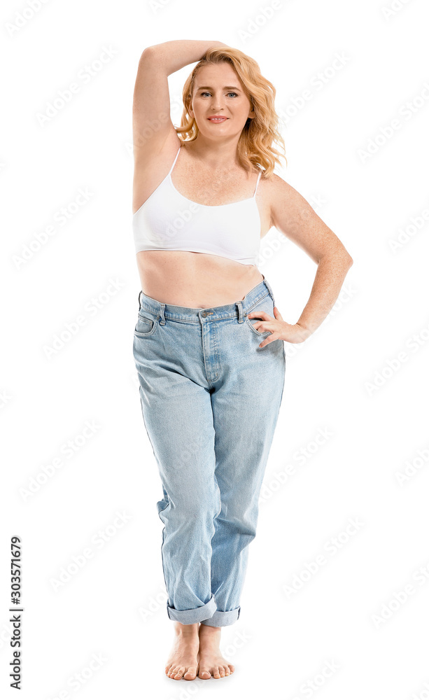 Mature body positive woman on white background Mature body positive woman on white background