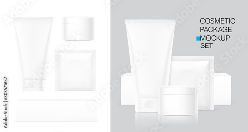 Blank plastic tube for cosmetics, cosmetic package container for creme. Vector illustration isolated on white background. Can be use for your design, advertising, promo and etc. EPS10.