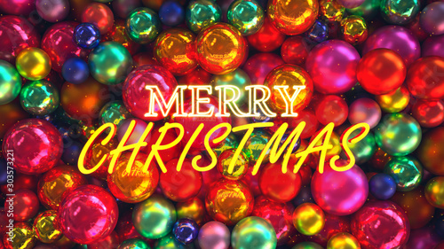 Many multi-colored christmas toys and lights background texture render. 3D illustration. Top view