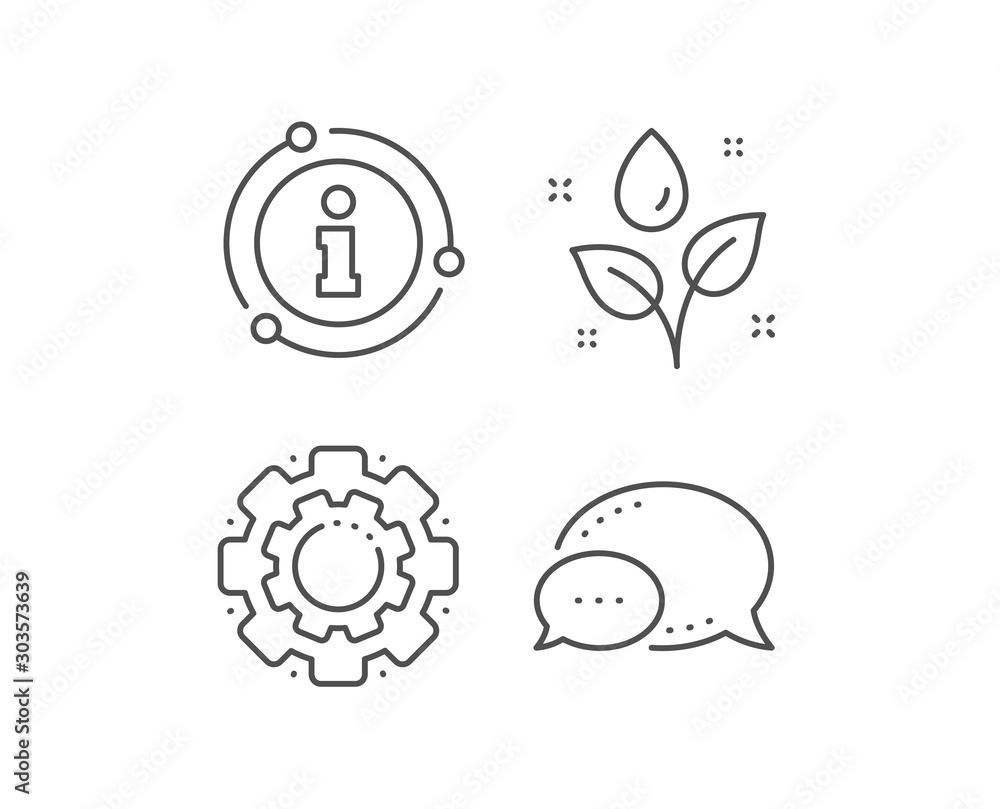 Plants watering line icon. Chat bubble, info sign elements. Leaves dew sign. Environmental care symbol. Linear plants watering outline icon. Information bubble. Vector Plants watering line icon. Chat bubble, info sign elements. Leaves dew sign. Environmental care symbol. Linear plants watering outline icon. Information bubble. Vector