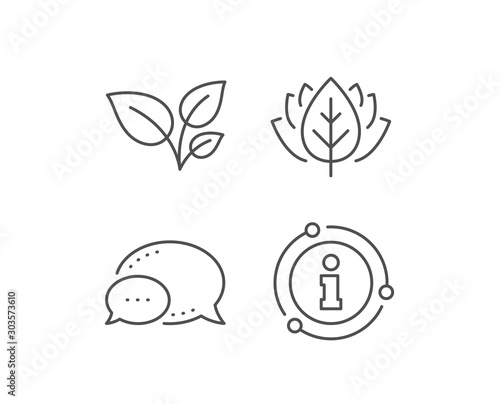 Leaves line icon. Chat bubble, info sign elements. Grow plant leaf sign. Environmental care symbol. Linear leaves outline icon. Information bubble. Vector