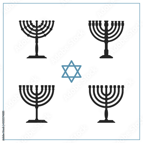 Set of various vector menorah for Happy Hanukkah holiday.