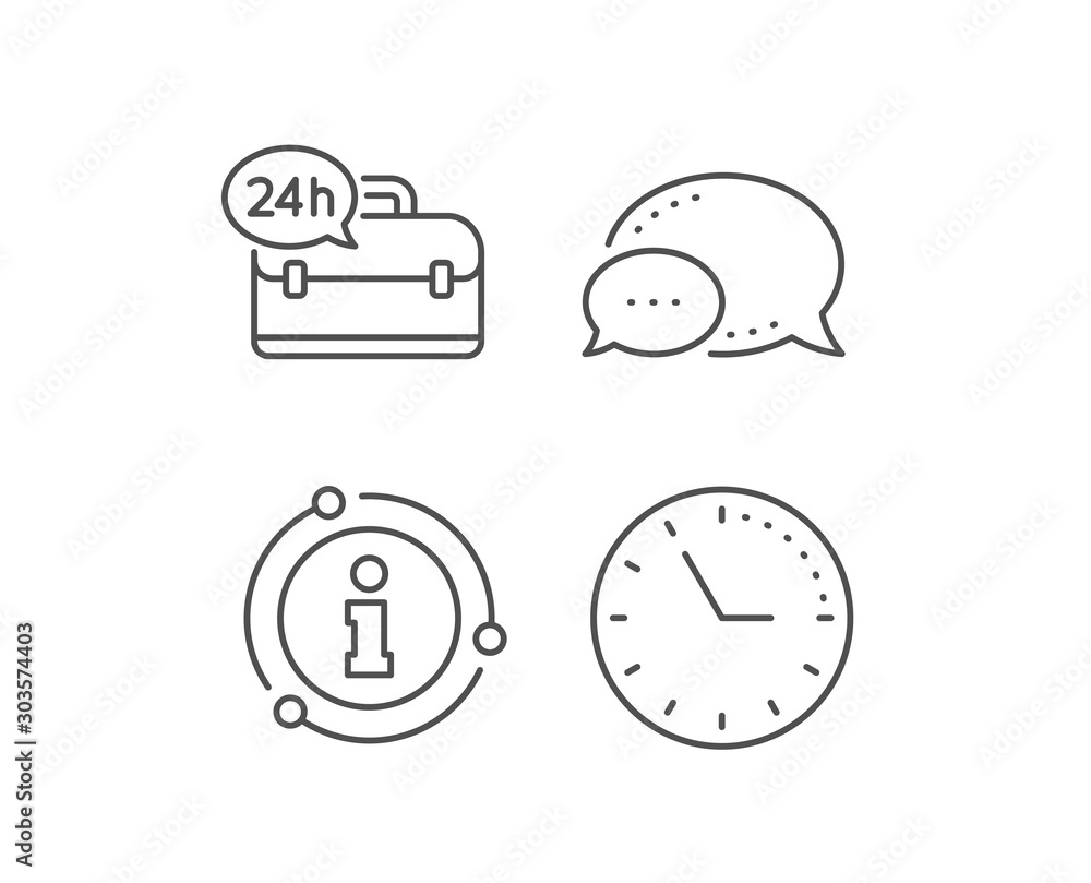 24 hour service line icon. Chat bubble, info sign elements. Support help sign. Feedback symbol. Linear 24h service outline icon. Information bubble. Vector 24 hour service line icon. Chat bubble, info sign elements. Support help sign. Feedback symbol. Linear 24h service outline icon. Information bubble. Vector