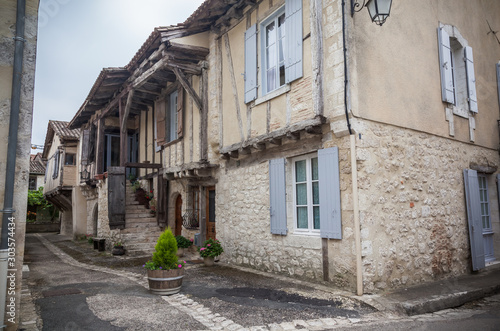 Medieval timber-framed houses in the village of Issegeac  southwest France.