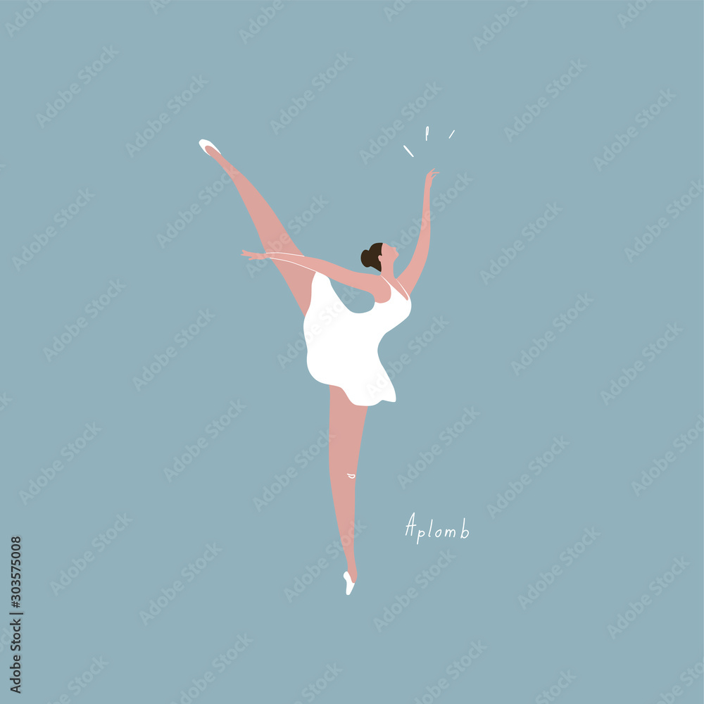 Vector illustration of ballerina pose in white dress