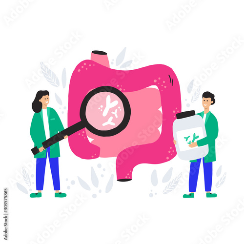 an and woman showing probiotics in guts
