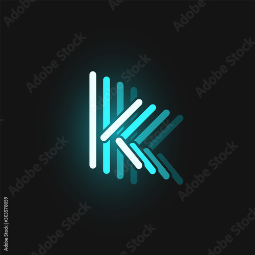 Blue neon character font on black background with reflections  vector illustration