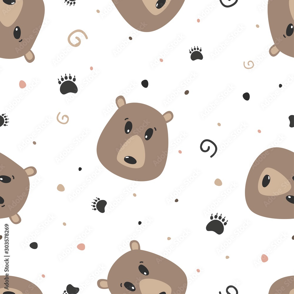 Seamless pattern with cute bear, print for kids. Vector illustration. Seamless pattern with cute bear, print for kids. Vector illustration.
