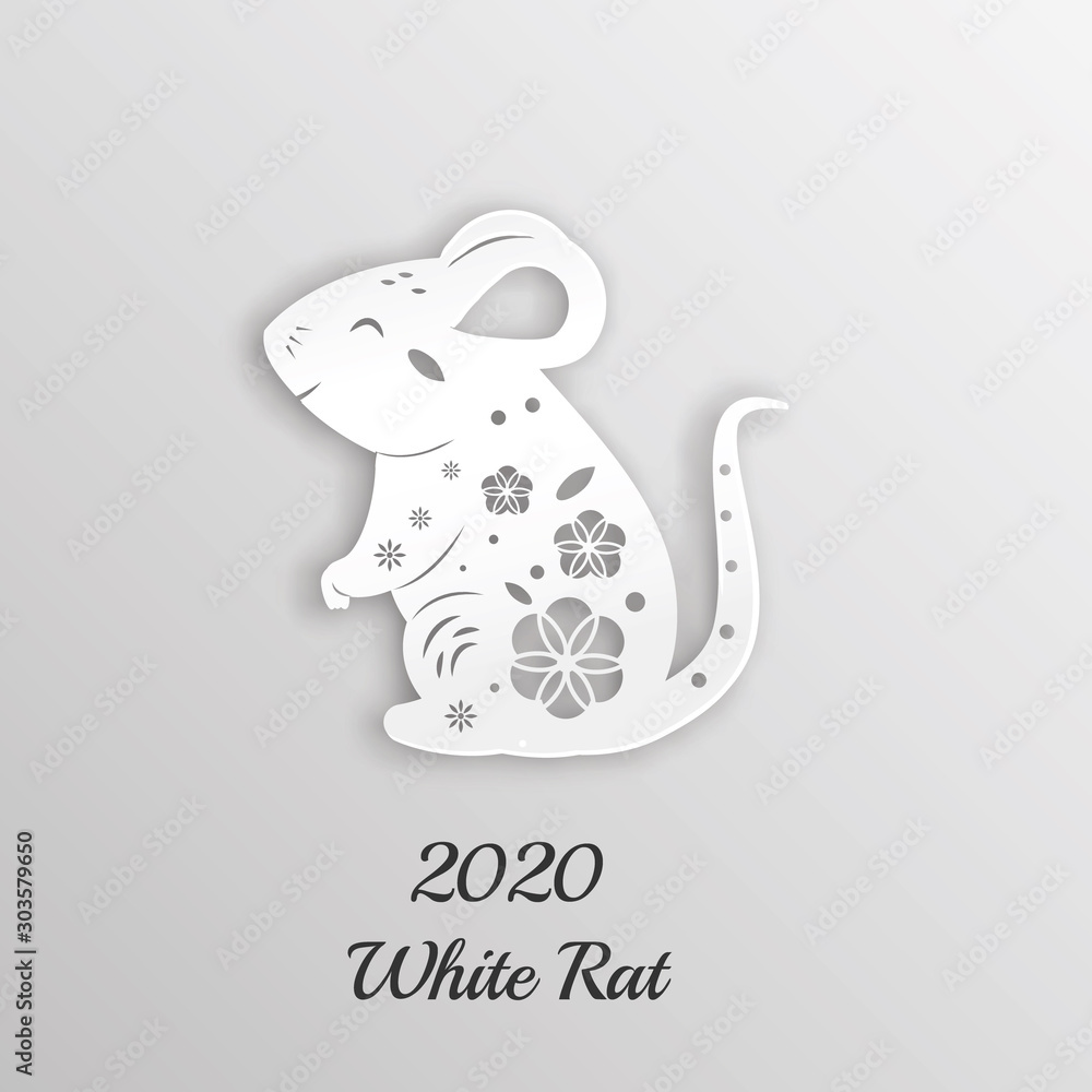 2020 Chinese new year of rat. Card design template with white mouse  silhouette Stock Vector | Adobe Stock