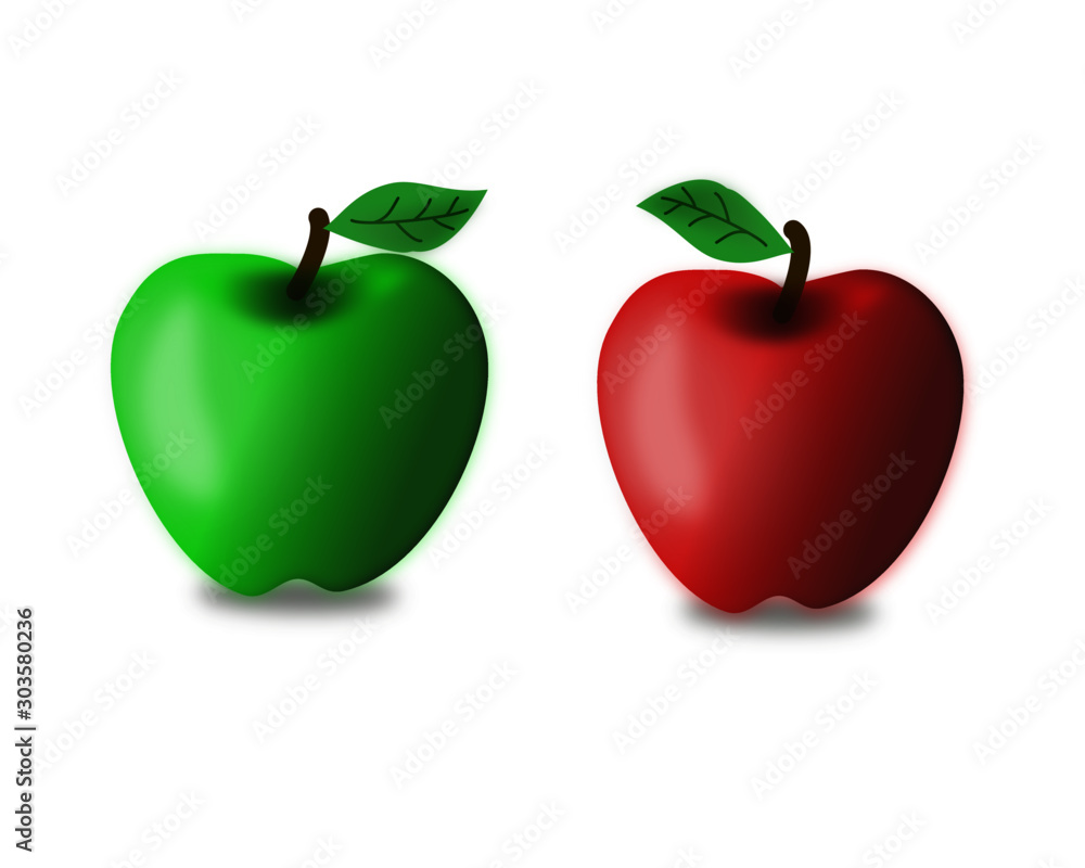 Illustration green and red apple isolated on white background Illustration green and red apple isolated on white background