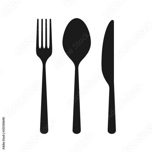 Vector cutlery set. Fork, knife. Flat style.