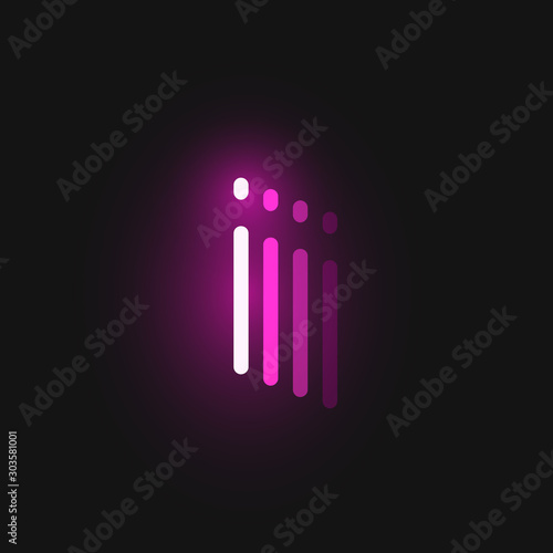 Pink neon character font on black background with reflections  vector illustration