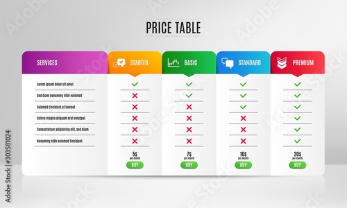 Speech bubble, Approve and Candlestick graph icons simple set. Pricing table, price list. Shoulder strap sign. Chat message, Accepted message, Finance chart. Army rank. Education set. Vector