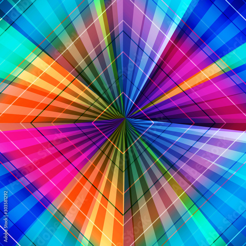 Radiating, converging lines, rays multi color background. Star burst, sunburst abstract backdrop