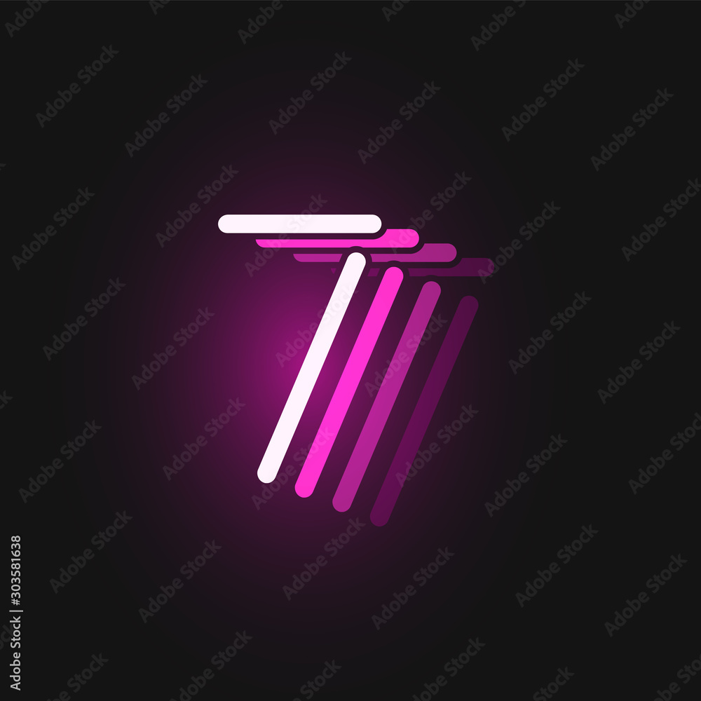 Pink neon character font on black background with reflections, vector illustration Pink neon character font on black background with reflections, vector illustration