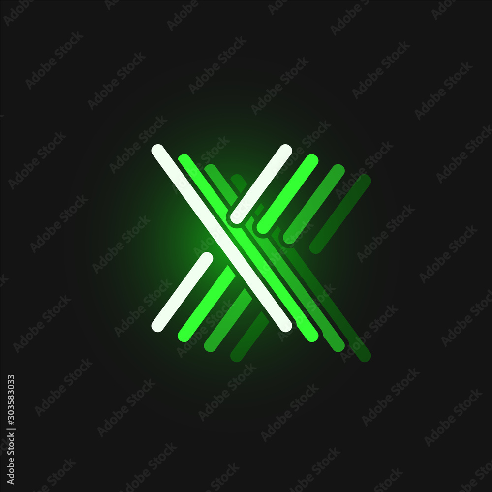 Green neon character font on black background with reflections, vector illustration Green neon character font on black background with reflections, vector illustration
