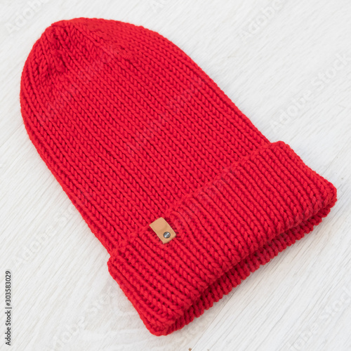 cozy knitted red hat