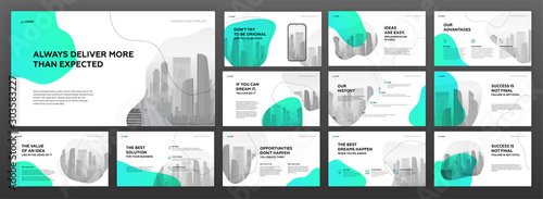 Business powerpoint presentation templates set. Use for keynote background, brochure design, website slider, landing page, annual report, company profile, social media banner.