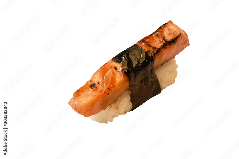 burning saba or mackerel fish Sushi Japanese food on white background burning saba or mackerel fish Sushi Japanese food on white background