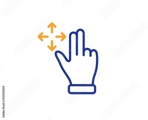 Slide arrow sign. Move gesture line icon. Swipe action symbol. Colorful outline concept. Blue and orange thin line move gesture icon. Vector