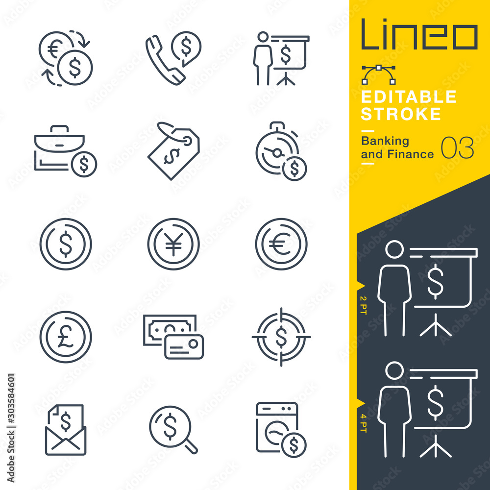 Lineo Editable Stroke - Banking and Finance line icons - obrazy, fototapety, plakaty 