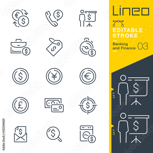 Lineo Editable Stroke - Banking and Finance line icons