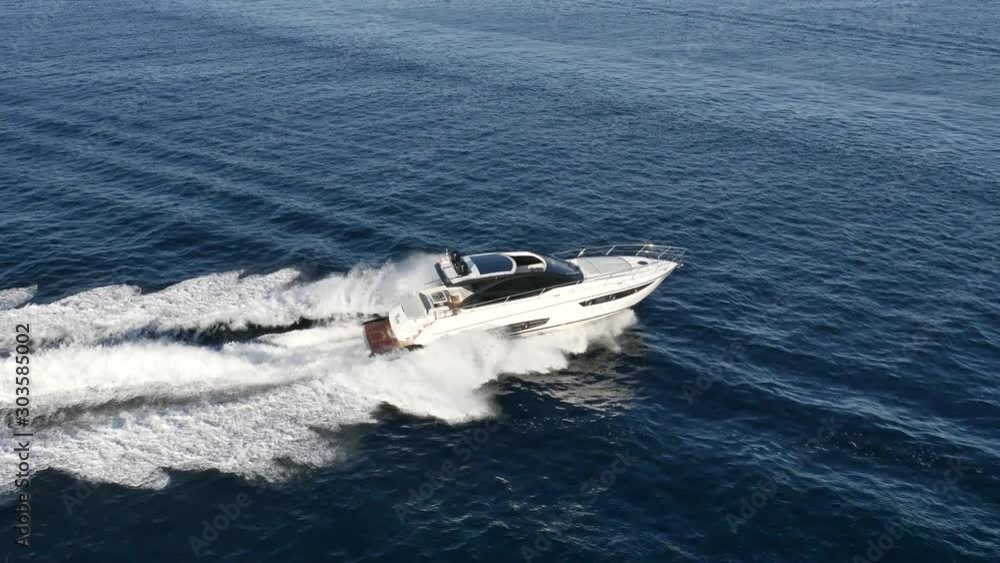 luxury motor boat in navigation aerial view luxury motor boat in navigation aerial view