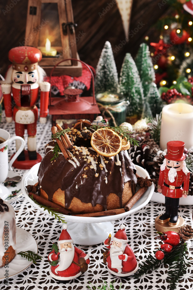 gingerbread ring cake for Christmas on festive table