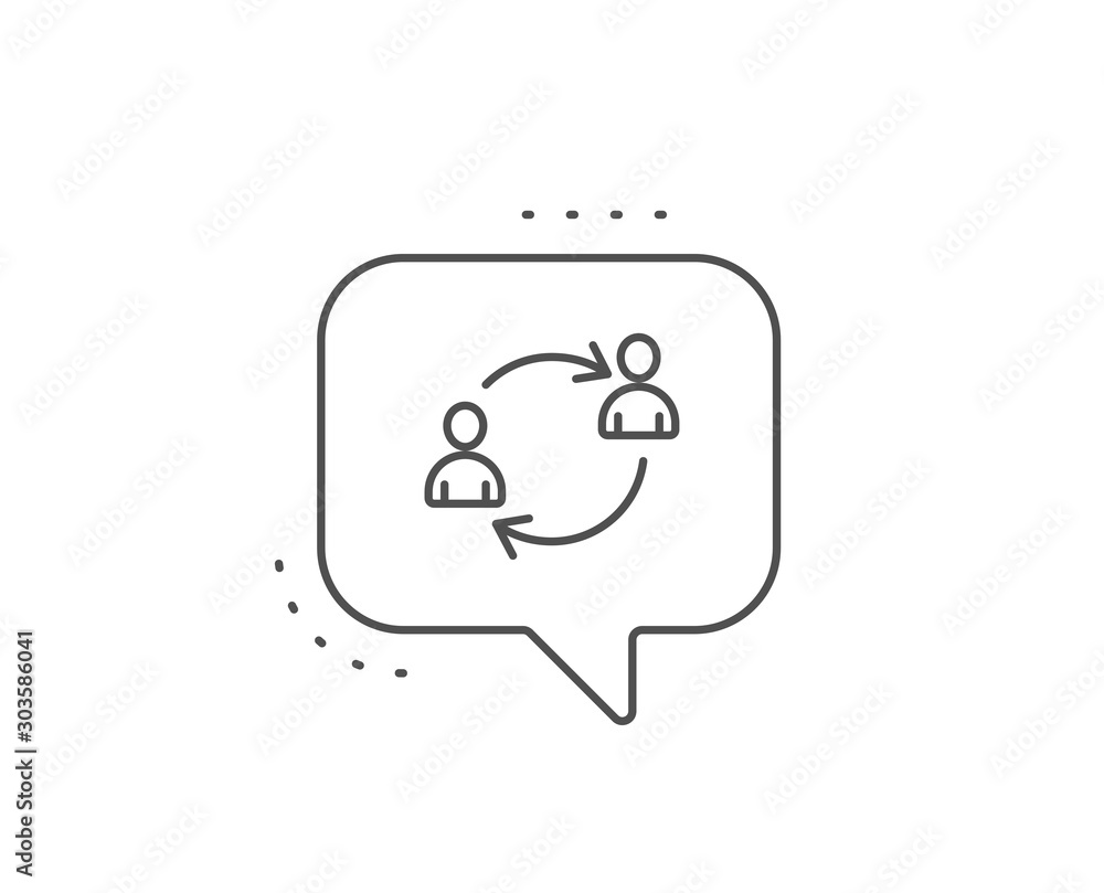 Teamwork line icon. Chat bubble design. User communication or Human resources. Profile Avatar sign. Person silhouette symbol. Outline concept. Thin line user communication icon. Vector Teamwork line icon. Chat bubble design. User communication or Human resources. Profile Avatar sign. Person silhouette symbol. Outline concept. Thin line user communication icon. Vector