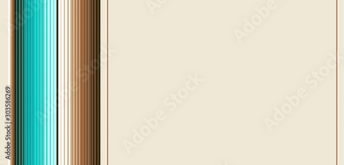 Teal, Brown and Navajo White Southwestern Blanket Stripes Vector Background Border with Copy Space for Text. Mexican Serape Ombre Textile Design. Seamless Pattern Tile Swatch Included.