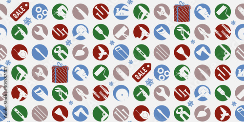Christmas seamless pattern of work tools. Vector.