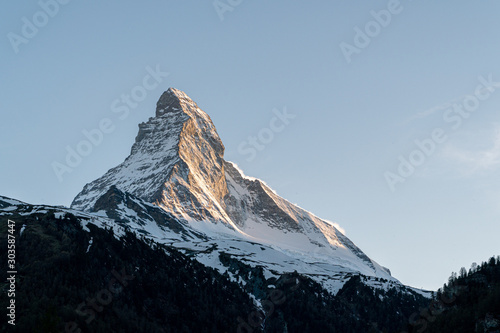 Panorama of east and north faces of the Matterhorn in Zermatt, Switzerland during spring time.