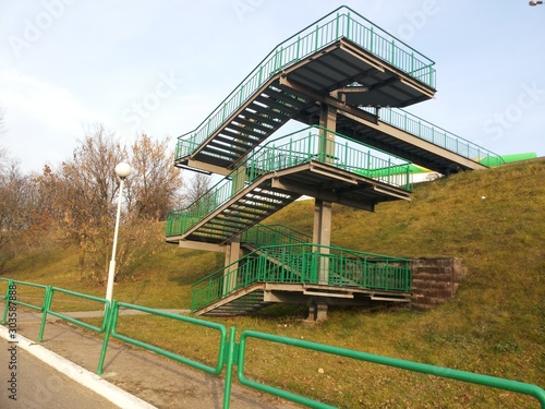 unique pedestrian transition with green stairs