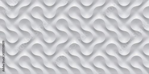 3D illustration white seamless pattern waves light and shadow. Wall decorative panel