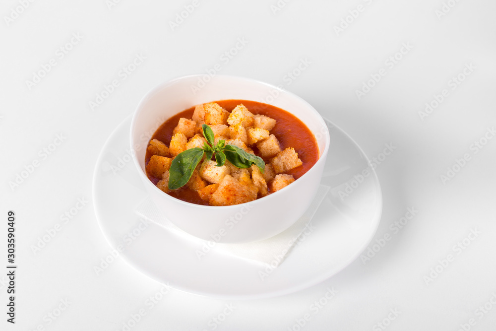 soup with rusks on a white background soup with rusks on a white background